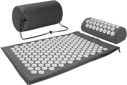 Akupressurmatte, Akupunktur matte, Akkupressmatte zur Linderung von Nacken und Rückenschmerzen, Acupressure Mat mit Muskelentspannung und Stressabbau, Shiatsu matte zur Ischiasentlastung, Grau Weiß
