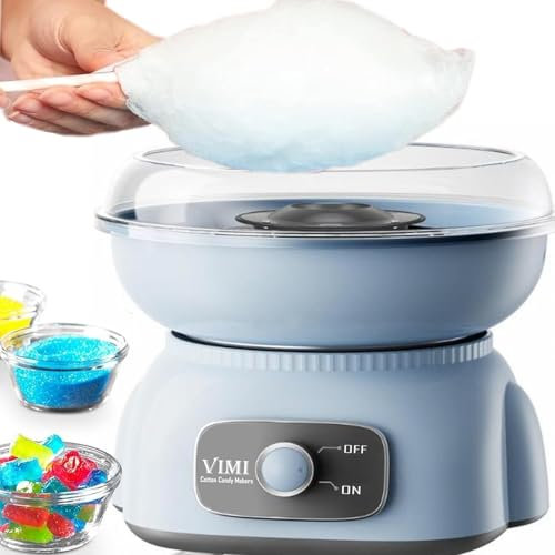 Household Cotton Candy Machine, Electric Cotton Candy Maker with Splash Prevention Bowl Magic Stick，Scoop，Bamboo Skewers，for Kids Birthday Party blue