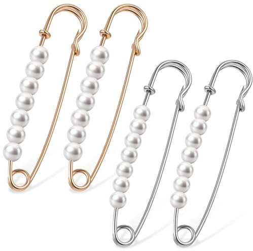 4 Stück Sicherheitsnadel Perlen Perlen-Broschennadeln Faux Perlen Dekorative Nadeln Taillenspanner Perlenbroschen Set Sicherheitsnadeln Brosche für Damenkleidung Anzughosen Röcke