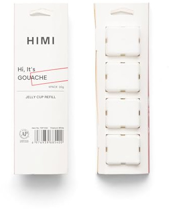 HIMI Gouache Refill Jelly Cups, 4 pezzi, 30 g, colori monocromatici per artisti e dilettanti, design unico in coppe gelatina (A-White)