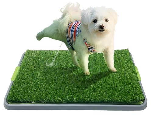 Bandeja de inodoro para perros con almohadilla lavable para orina y parche de césped artificial para orinar y bandeja portátil para arena