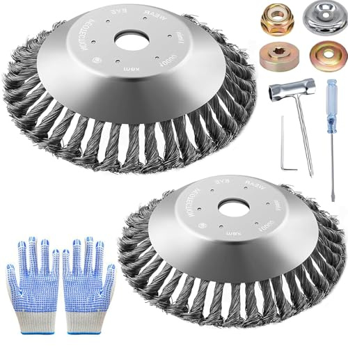 2Pcs Unkrautbürste für Freischneider,6 Zoll+10 Zoll 25,4 mm Unkrautbuerste,Drahtbürste Für Freischneider Unkrautbürste,Unkrautburste Für Motorsense Mit Unkrautbürst,Wildkrautbürste für Motorsense
