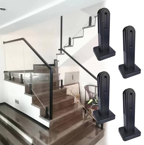 Lot de 4 pinces de garde-corps en verre noir pour escaliers, 4 6 8 10 paquets de supports de garde-corps en verre à montage en surface - Épaisseur 2/7 à 1/2 - Kit de robinets de panneau de