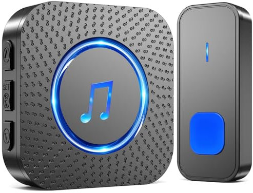 SURFOU Campanello Senza Fili da Esterno Interno, Campanello Impermeabile con Ricevitori Spina Casa Wireless Pulsante a Lunga Distanza di 400m, 55 Suonerie, 5 Volumi, Indicatore LED, Nero