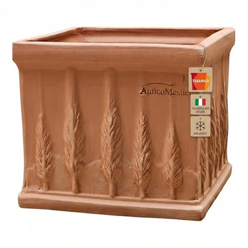 Liscio Toscana Limoni Toscana - Vaso di fiori in terracotta - Fatto a mano in Italia - 25 cm - 40 cm - Assolutamente resistente al gelo - Terracotta italiana (Quadro Cipressi, 30 cm)