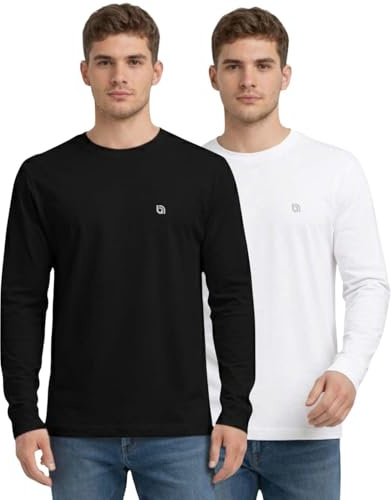 Bahob® 2 Pack Men's Long Sleeve T-Shirt Top Round Neck Full Sleeve T-Shirt Soft Cotton S-XXXL