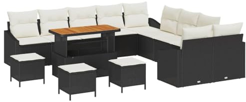 vidaXL Trädgårdsoffset med kudde med lagring 13 pcs Svart och kräm, Trädgård och Terrass, Modulär Uteplats Lounge Set, Hållbar Rattansoffa med Förvaringsutrymmen för Moderna Patios