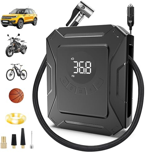 Compressore Portatile Presa 12V Auto con Display LCD, Gonfiatore Elettrico Rapido per Pneumatici con Spegnimento Automatico & Pressione Preimpostata, Pompa ad Aria per Auto, SUV, Moto, Bici e Palloni