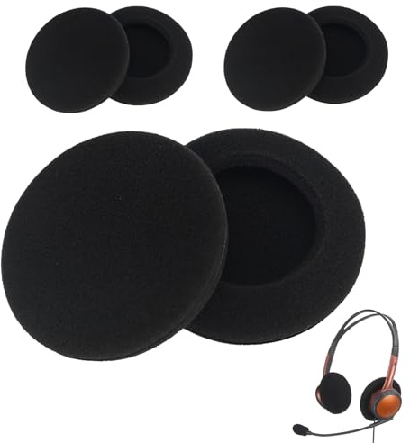 Kopfhörer Ohrpolster 60mm – (6 Stück, Schwarz) Ersatz Schaumstoff Polster für Logitech H600/H609, Sony, AKG – Kopfhörer Schutzüberzug & Ohrpolster Kopfhörer, leicht zu wechseln, kompatibel mit vielen