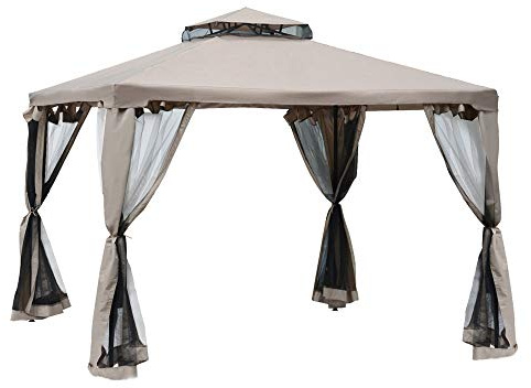 Outsunny Pavillon mit Doppeldach ca. 3x3 m Wasserdicht Stabil Grau | Winterfest, Gartenpavillon mit Moskitonetz, Seitenteile, Garten-Pavillon aus Metall, für Garten, Terrasse