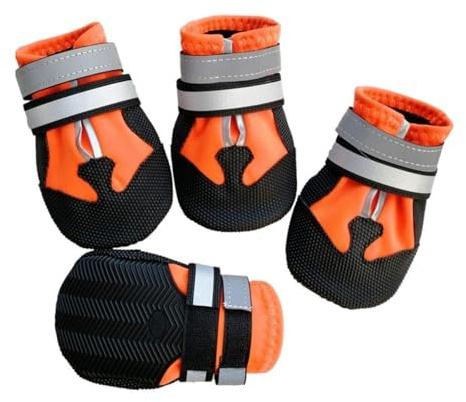 Atmungsaktive Netz-Hundeschuhe mit reflektierenden Riemen, rutschfeste Sohlen, verstellbare Pfotenschutz für den Innen- und Außenbereich (Orange, XXL)