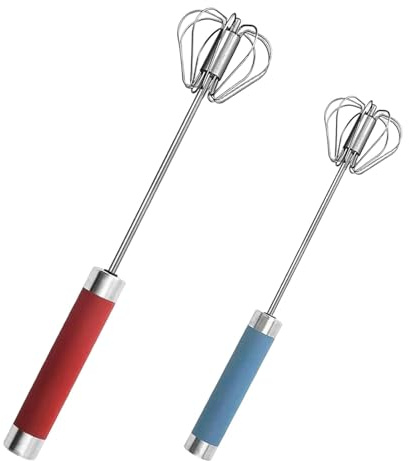 2 Pack Hand Egg Whisk Beater, Stainless Steel Mini Hand Whisks, 10in &12in Semi-Automatic Hands Push Egg Beater, Rotating Mixer Stirrer for Baking, Whisking, Stirring