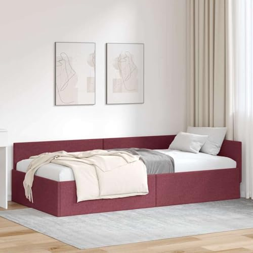vidaXL Cornice del Letto ad Angolo Rosso Vino 90 cm x 190 cm Tessuto, Letto Giornaliero alla Moda, Divano in Tessuto Moderno, Multiuso, Salvaspazio, Resistente, per Ogni Angolo