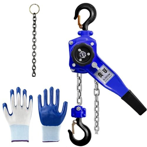 WUDLEP 6m Mini Chain Hoist, 0.75Ton(1650lbs) Block and Tackle Pulley System, Heavy-Duty Manual lever chain hoist with Gloves, for Garage, Warehouse, Automotive, Machinery