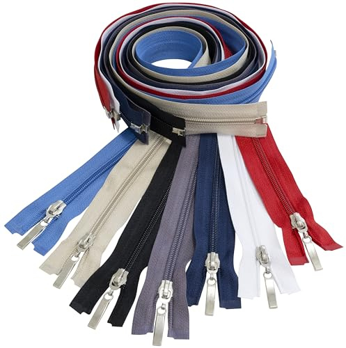 Aerzetix - Set di 7 Cerniere Lampo a Spirale N°5 75cm separabili con cursore Decorativo | in Metallo Nylon Poliestere | Colore Blu Scuro Nero lillà-Grigio Bianco Blu Zaffiro Beige Chiaro Rosso