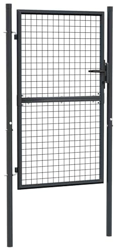 Gecheer Mesh Garden Gate Galvanized Steel 100 x 200 cm Grey Home Fence Model145773
