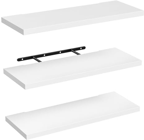 Amdoticknpf Set di 3 Mensole da Muro, Mensola da Muro da 40 cm, Mensola da Parete Sospesa, Mensole Cucina Salvaspazio, Scaffali in Legno MDF, Scaffale Sospeso, per Soggiorno, Camera da Letto, Bianco