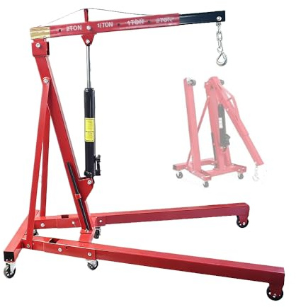 Grúa Hidráulica de Taller 2 Toneladas, Elevador de Motor Plegable de Acero al Carbono con Brazo Ajustable, Ruedas Giratorias y Marco Reforzado, para Garaje y Taller