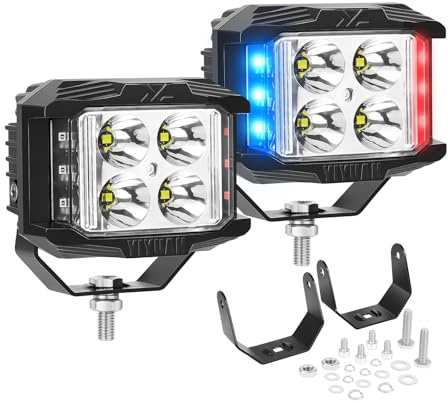 Willpower 2x 4 pouces 35W 3500LM Phare de Travail LED Stroboscopique, 12V 24V Cube Barre LED, Projecteurs Lumière Spotlight Feux de Travail pour Offroad Voiture Camion SUV ATV 4x4 Tracteur, Rouge Bleu | Feu Antibrouillard LED 35W, Etanche IP67, pour Voiture 4x4 Quad Camion Offroad Véhicule Bateau ATV, Rouge Bleu