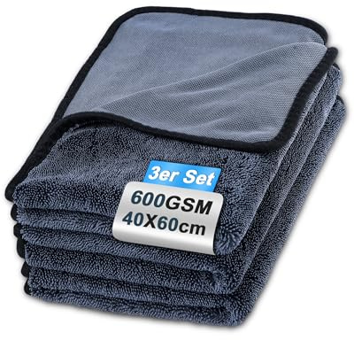 Huglux 3 PCS 60 x 40 cm XXL 600 GSM Serviette Micro Fibre Sechage Voiture