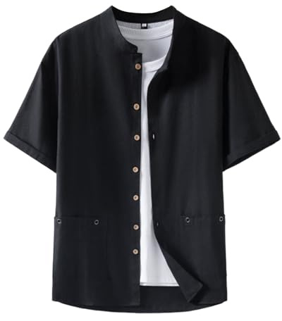 Chemise Lin Homme Tee Shirt Homme Tenue Ensemble T Blanc Business Chemisette pour en Hippie Short Blanche Manches Courtes Noir Col Mao Légère Chemises sans Repassage 2XL Vêtements Ete Tshirt Été