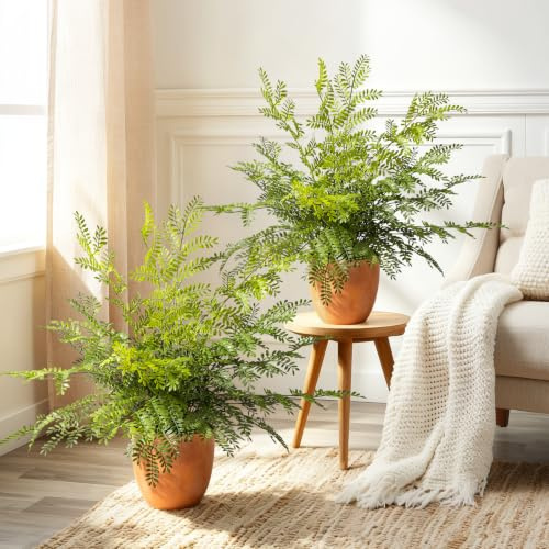 Paquete de 2 plantas artificiales en macetas, helechos Boston artificiales, plantas en maceta, arbustos de helecho sintético, arbustos, vegetación para exteriores, interiores, porche, patio, granja