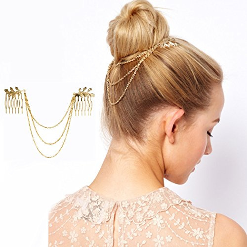 Jovono-Gold-Kopfkette, Blatt, Haarkamm, unkonventionelles Haarband, Kopfbedeckung, Stirnband für Frauen.