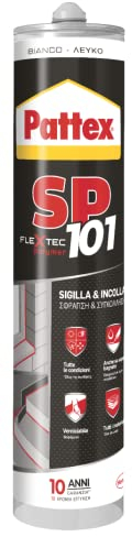Pattex Polymer-Dichtstoff SP101, versiegelt und verklebt, verschiedene Materialien, hohe Leistung, haftet auf feuchten Oberflächen, UV- und witterungsbeständig, weiße Dichtung, 280 ml Kartusche