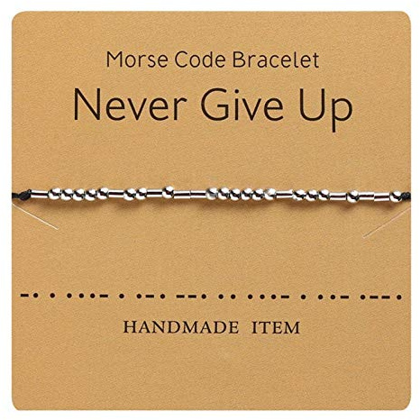 HMOOY Morse Code Armband Perlen versilbert auf Seidenkordel, Freundschaftsarmband, geheime Botschaft, Schmuck für Frauen und Männer, Geschenk für Sie
