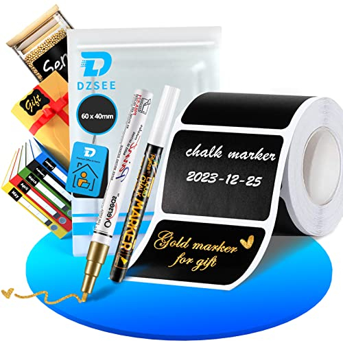 DZSEE Tafel Aufkleber, Wasserdichte Etiketten Selbstklebend mit 2 Kreidemarker, Ablösbare Universal-Aufkleber für Gläser, Küche Gewürzgläser, Flaschen| Rechteckig |140x+2Stifte-B.Patent 008542377-0003