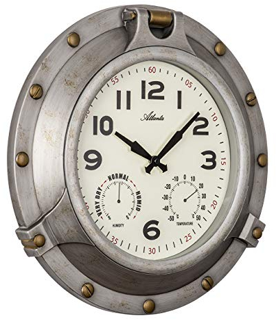Wanduhr mit Thermometer Hygrometer Bullauge für Innen und Außen - 4545