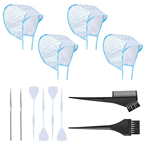 XPOOP 12 Stück Strähnenhaube, Strähnchenhaube, Haare Färben Zubehör, Pinsel Haare Färben, Stränchen Haube, Hervorhebung Kappe, Haarefärben Zubehör für Salon-und Heimgebrauch Haarfärbemittel