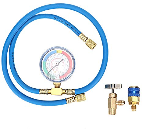 TKSE Kit de tuyau de recharge R134a, tuyau de mesure de recharge de tuyau de jauge de réfrigérant peut robinet tuyau de charge réfrigérant de jauge, comprend ouvre-bouteille R134a, connecteur auto