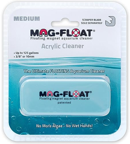 Mag-Float Medium Acrylic Aquarium Algae Scraper Cleaner | Magfloat Floating Magnetic Fish Tank Magnet Cleaning Scrubber Brush Tool for Freshwater Saltwater Marine Reef Tanks