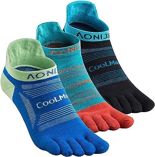 YOUGLE Toe Socks for Men Women Breathable Coolmax Five Finger Socks Athletic Running Ankle Socks, Anti-Blister, Sweat Wicking, Quick-dry (M: (5-7.5))