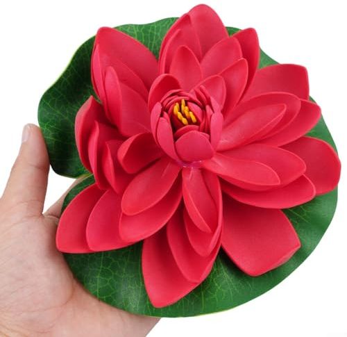 Fleur de lotus flottante artificielle de 17,8 cm - Grand nénuphar pour tampons, étang, piscine, décoration de jardin, aquarium, maison, mariage - 1 pièce - Blanc (rouge)