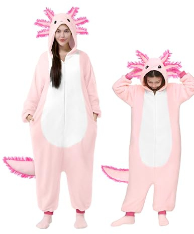 Spooktacular Creations Halloween Axolotl Costume, Kids Axolotl Costume, Pink Zip-Up Hooded Jumpsuit for Kids for Boys Girls Halloween Dress-up Cosplay Themed Parties