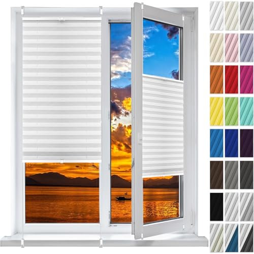 Faltrollo, Sichtschutz Plissee Klemmfix Rollos 22 x 140 cm, Sonnenschutz Easyfix Lichtdurchlässig, Wabenplissee Raffrollo Ohne Bohren, Klemmfix Plissee Ohne Bohren, für Fenster & Tür, Weiß