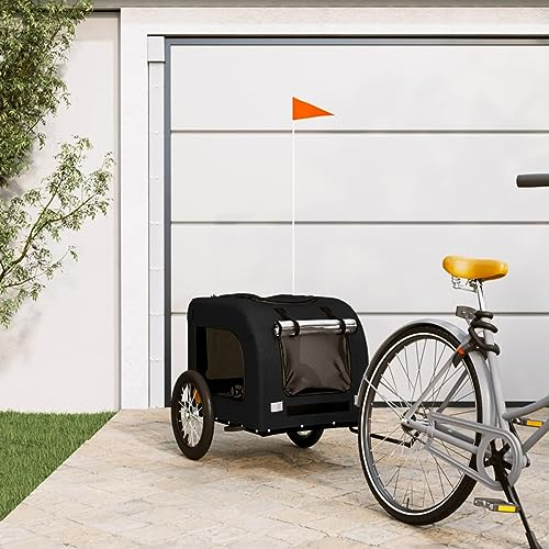 JUDYY Fahrradanhänger Hunde Schwarz Oxford-Gewebe und Eisen, Fahrrad Anhänger, Lastenanhänger, Handwagen, Fahrrad-lastenanhänger, Lastenfahrrad 93835