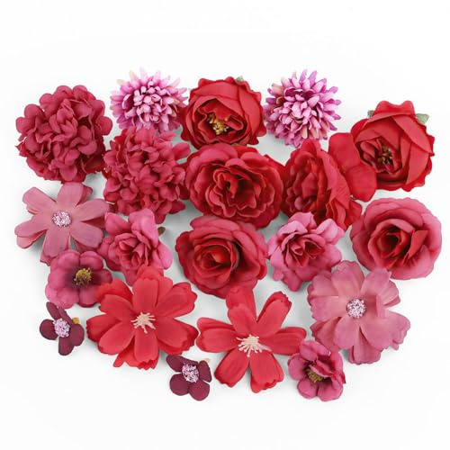 GUOSIYAO Teste Di Fiori Artificiali Fiori Finti Per Decorazioni Fiori Di Stoffa Fiori Artificiali Decorativi Decorativi Per La Casa Di Nozze Ghirlanda Scrapbooking Artigianato 20Pcs (Rosso)