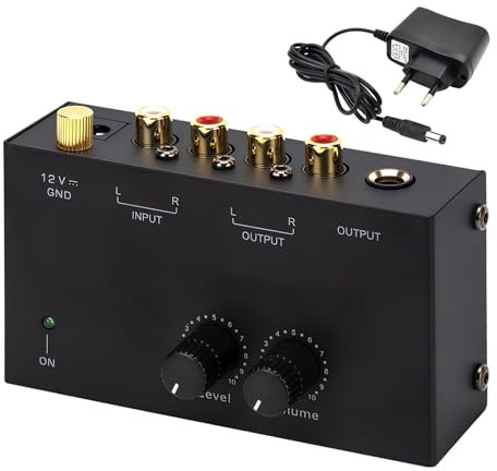 Giradischi Phono preamplificatore: Phono Preamp per giradischi con sistemi di scansione MM, ingresso e uscita RCA, amplificatore stereo con livello, preamplificatore per giradischi con adattatore DC