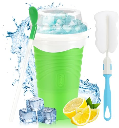 Slushy Maker, Slush Becher, Eis Zum Kneten Slushy Becher, Quick Frozen Magic Cup, Silikon Slushy Maker Cup, Slush Cup Mit Strohhalmlöffel für Diy Cola Oder Saft（Grün）