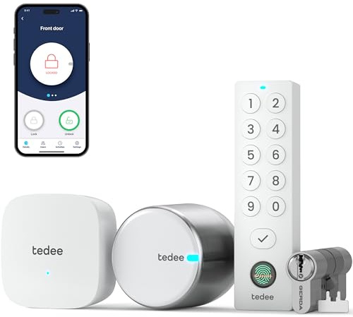 tedee GO2 Allu Serratura Smart con WiFi e tastierino biometrico incluso cilindro per l'accesso remoto, Alexa Google Smart Home, Serratura intelligente con app e Bluetooth
