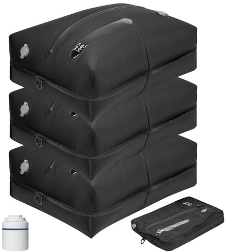 Vakuumbeutel für Kleidung Wiederverwendbar TPU Vakuumierbeutel mit Luftdichtem Ventil Reise Nylon Organizer mit Wasserdichtem Reißverschluss Luftdichte Packwürfel für Koffer Rucksack(3 Stk +1 Pumpe)