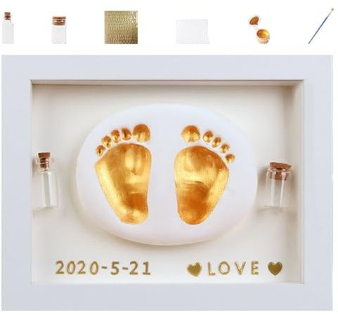Generisk hand footprint kit – mjuk tonplatta, premium träram | Keepsake – Impression-set med säkert material är utformat för spädbarn med mjuk konsistens och enkelt format material
