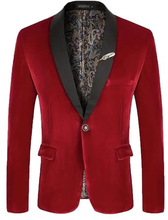 Giacca in velluto, da uomo, per matrimoni, feste, Natale, smoking, giacca in velluto, giacca invernale, elegante, blazer, elegante, giacche con risvolto per il tempo libero, Colore: rosso, 3XL