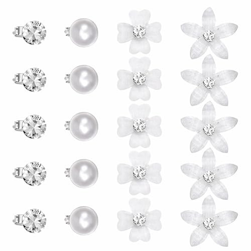 20 Pcs Mini Flower Hair Clips with Pearls and Rhinestones, for Women and Girls, Suitable for Daily, Party, and Wedding (White)
