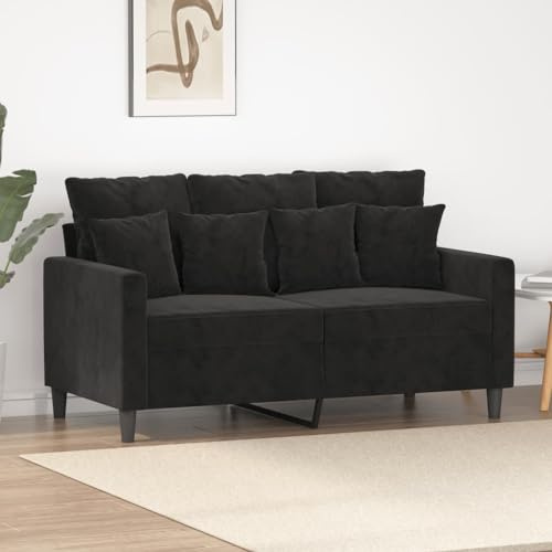 Fangmaliuyun 2-Sitzer-Sofa Schwarz 138 x 77 cm Samtbezug mit Metallgestell Modernes kleines Loveseat Couch für Wohnzimmer Jugendzimmer Büro