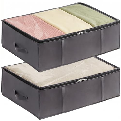 Lifewit Förvaringslådor under Sängen, Klädförvaring med Stor Kapacitet och Förstärkt Handtag, för Täcken, Lakan, Kläder, Sovrum, Garderob, Grå, 45L, 2-Pack