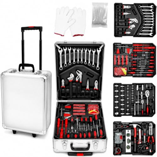 Valigia Trolley Porta Attrezzi Completa 849 Pezzi Cassetta Utensili Professionale con Ruote Manico Telescopico 4 Ripiani Estraibili in Cromo Vanadio per un Utilizzo Professionale o Fai da Te